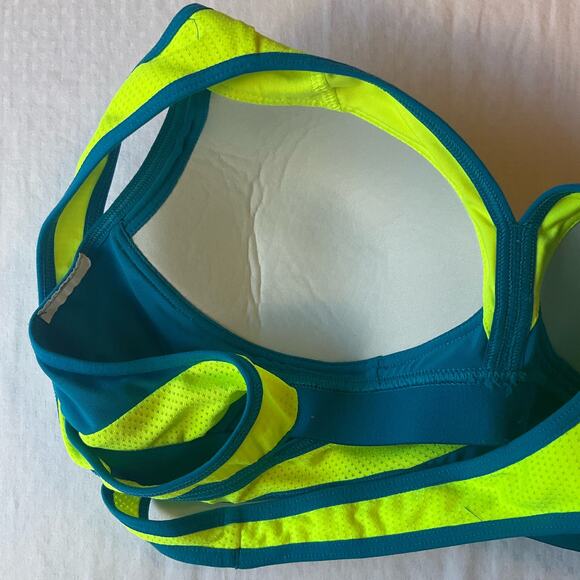 Champion Women’s V-neck Sport Bra size 34C (M), Neon Green & Blue - Picture 6 of 7